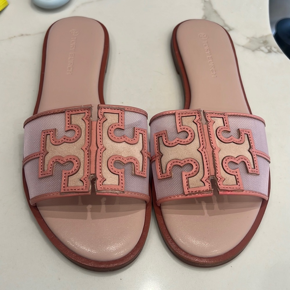 New Tory Burch Ines Mesh Seashell Pink Sandals Women Size 8